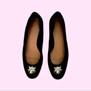 Zara Trafaluc Velvet Pearl Bee Shoes